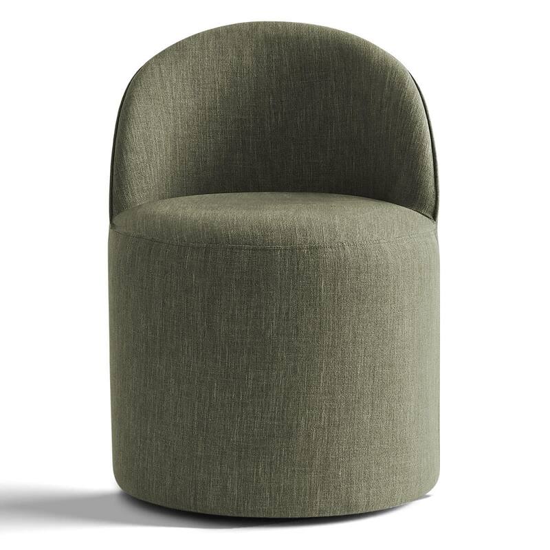 Olive Green Linen Rolling Upholstered Dining Chair with Wheels