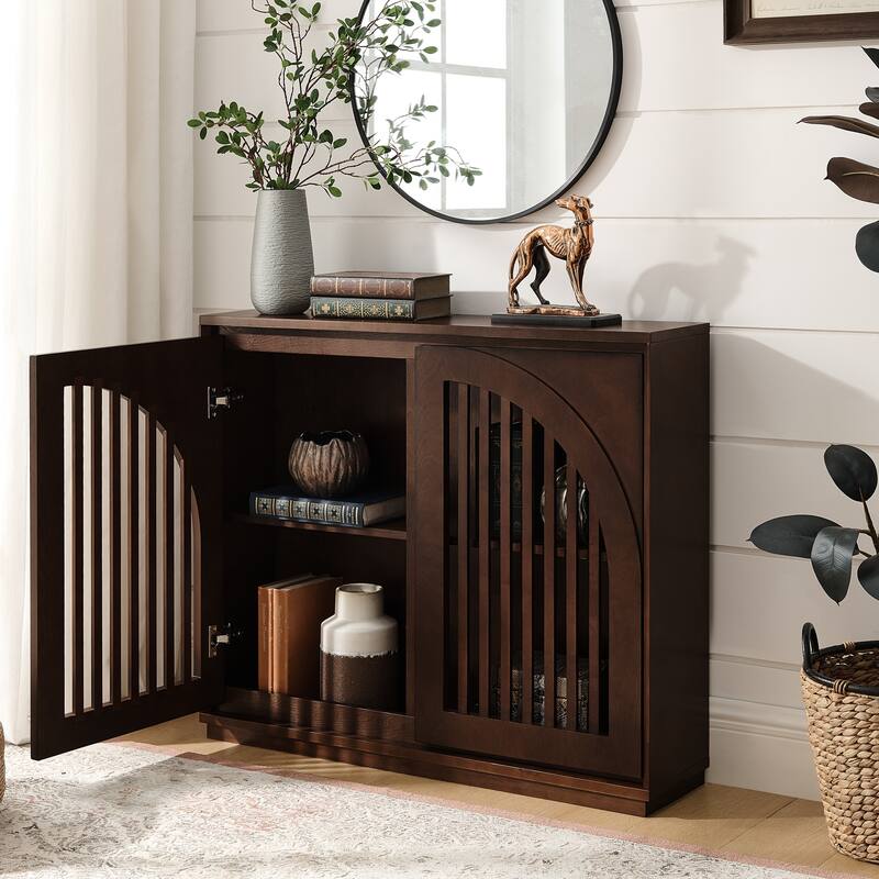 Modern Fluted Storage Sideboard Cabinet with 2 Outlet Holes