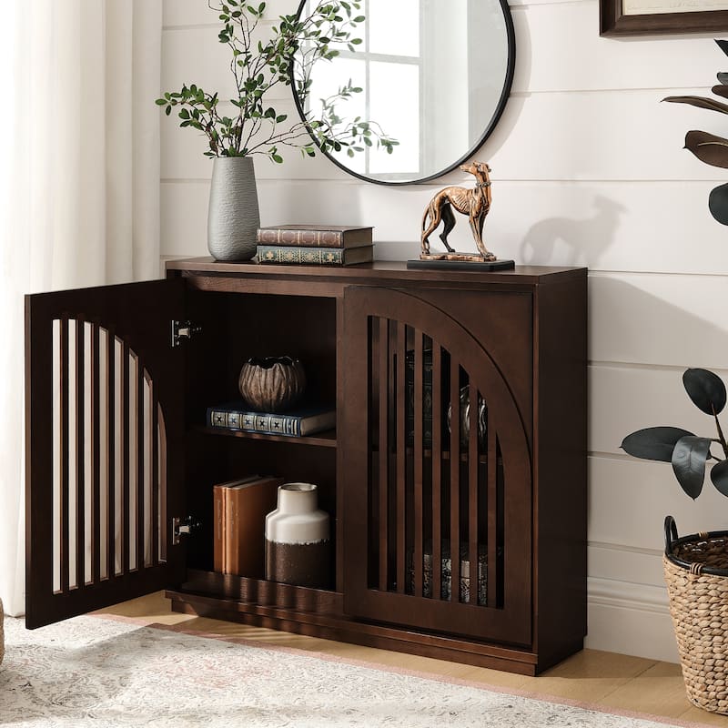 Rossetta Mid-Century Modern Elegant Symmetrical Curved Openwork Design Sideboard Cabinet