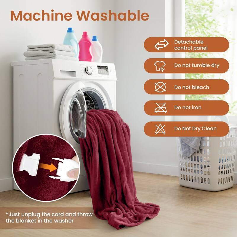 Reversible Flannel Electric Blanket, Soft & Cozy Heated Throw, 9 Heat Settings with Timer Controller