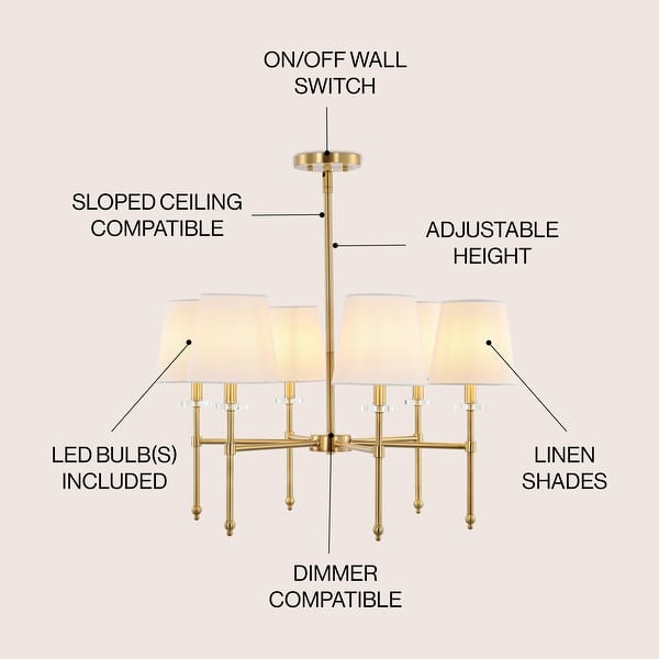 dimension image slide 0 of 2, Honeycomb 27" 6-Light Mid-Century Modern Iron LED Chandelier, Brass Gold by JONATHAN Y