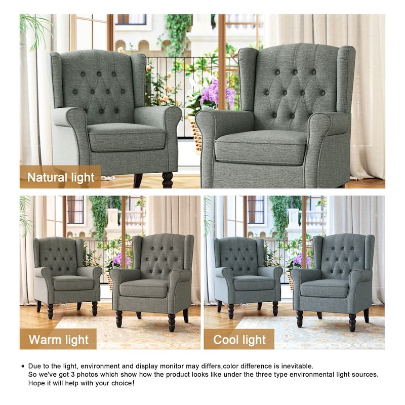 Button Tufted Wingback Upholstered Accent Chairs Set of 2