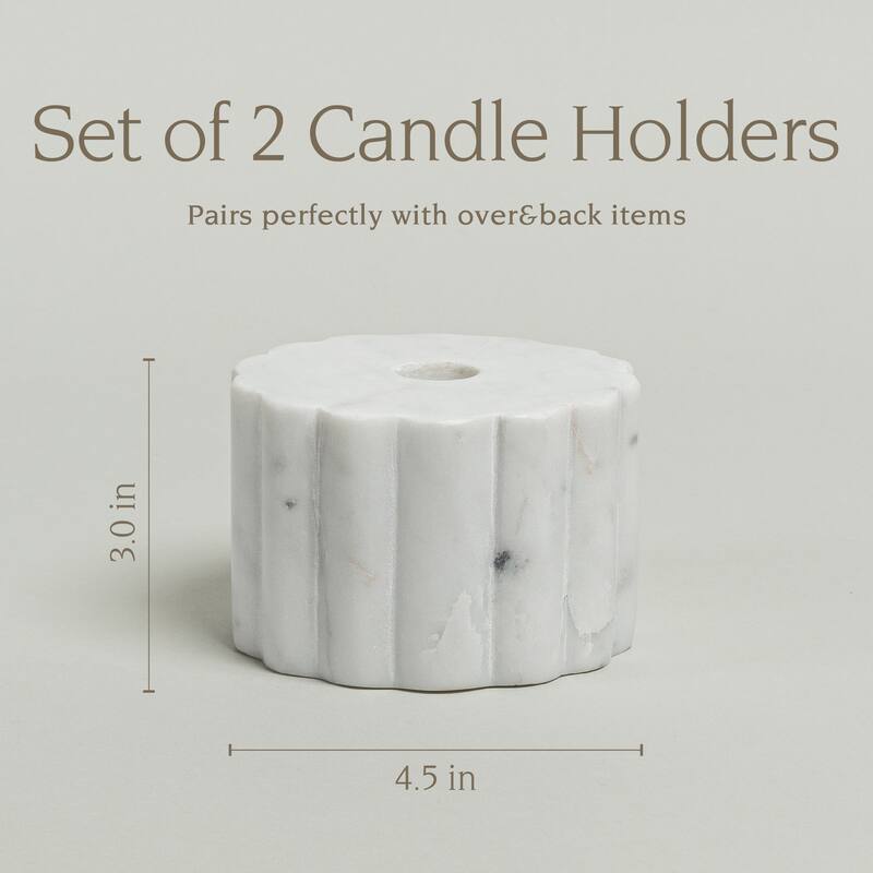 over&back 100% Marble Ribbed Candle Holders - Set of 2