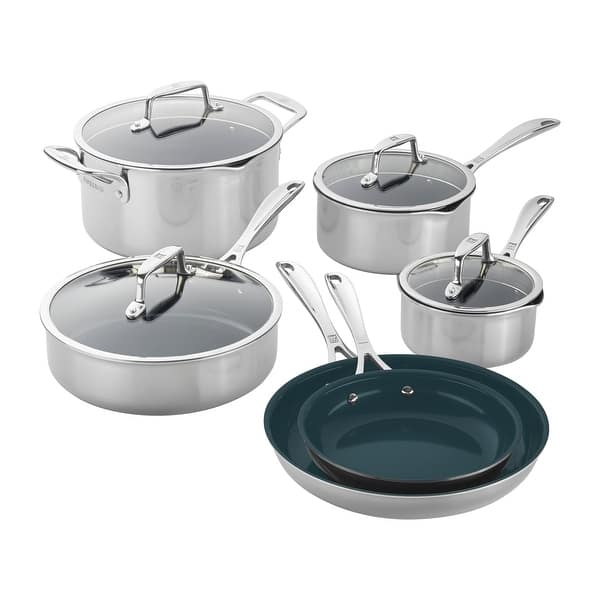 slide 2 of 12, ZWILLING Clad CFX Stainless Steel Ceramic Nonstick Cookware Set 10