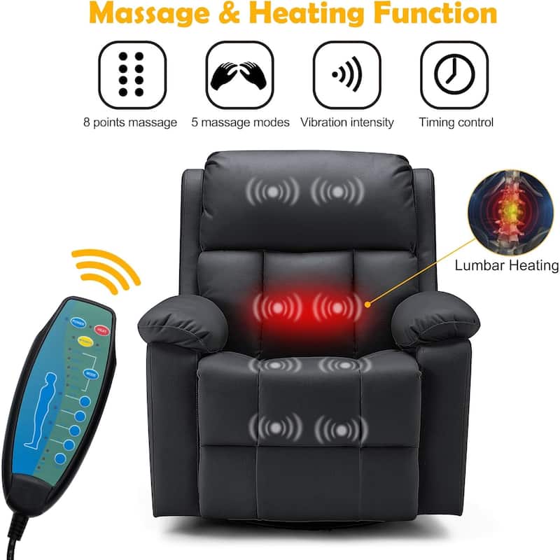 Heated Massage Recliner Chair with 360° Swivel, Rocking Feature, and Side Pocket for Living Room