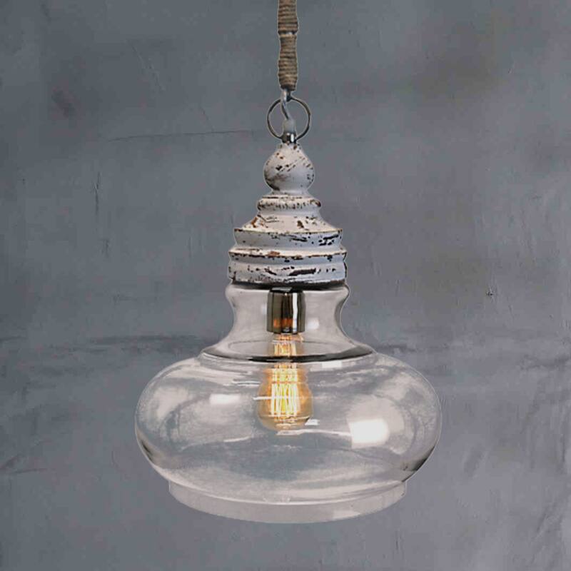 Glass and Distressed Mango Wood Ceiling Light