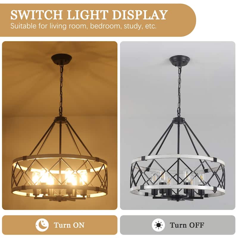 Industrial 6- Light Classic Geometric Drum Dimmable Chandelier for Kitchen Island Living Room