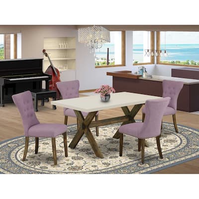 HomeStock 5-Piece Rectangle Distressed Jacobean Finish Solid Wood Top Dining Table with 4-Chairs
