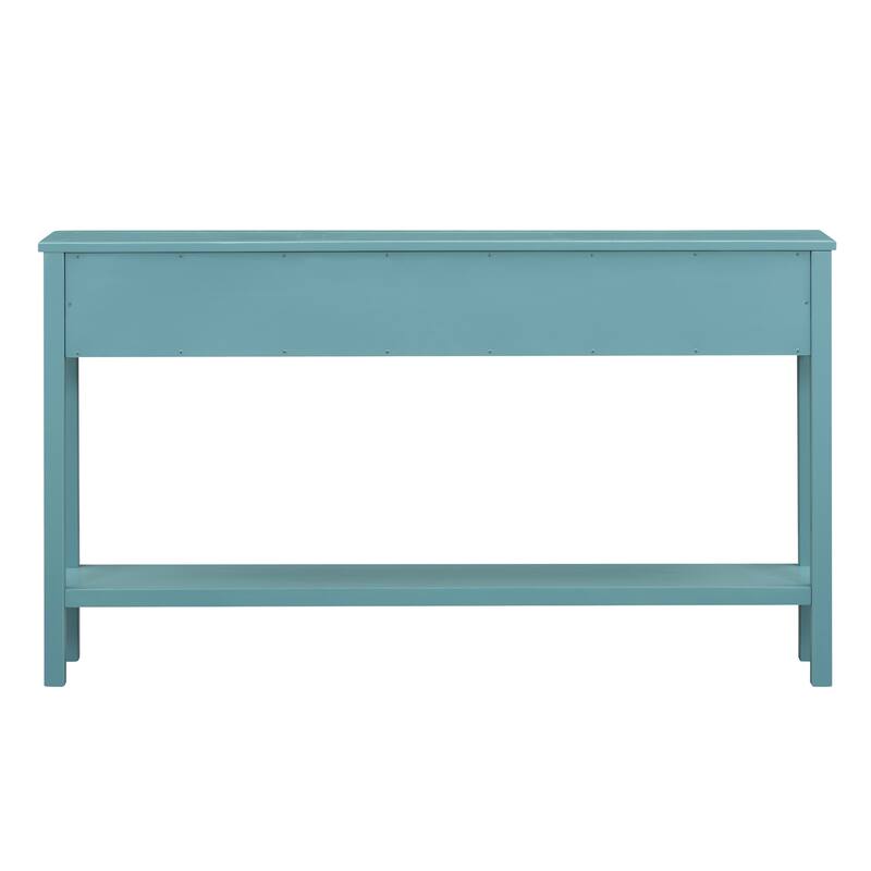 Entryway Console Table 60" Long Solid Wood Sofa Table Accent Tables with 4 Storage Drawers and Bottom Shelf for Living Room