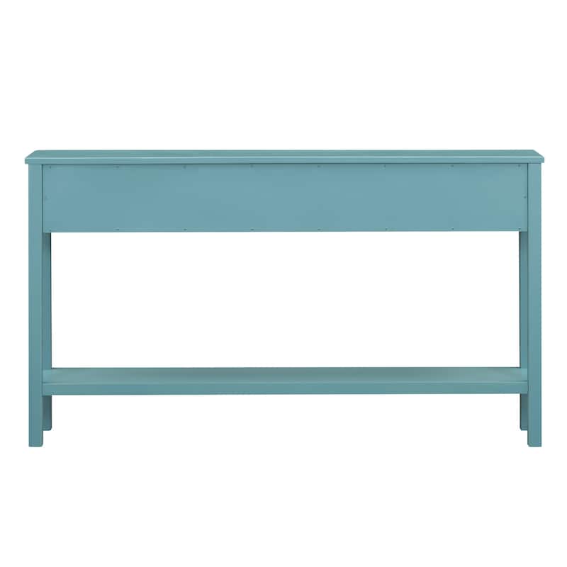 Entryway Console Table with 2 Different Size Drawers, 60" Long Solid Wood Sofa Table, Bottom Shelf and Wide Desktop