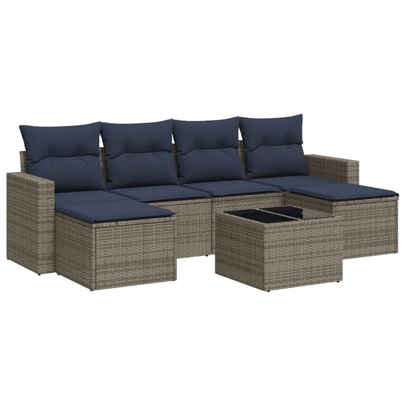 vidaXL Patio Sofa Set with Cushions Outdoor Conversation Furniture Poly Rattan - 25.8" x 24.4" x 27.2"
