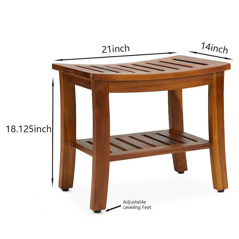 TeakCraft HERMOD Teak Shower Bench with Shelf 21 Inch, Fully Assembled