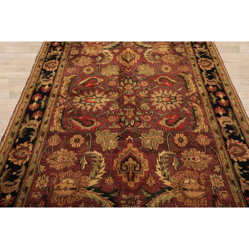 5'11''x8'10'' Hand Knotted Wool Plum Agra Botanical Plush Pile Oriental Area Rug - 5' 11'' x 8' 10''