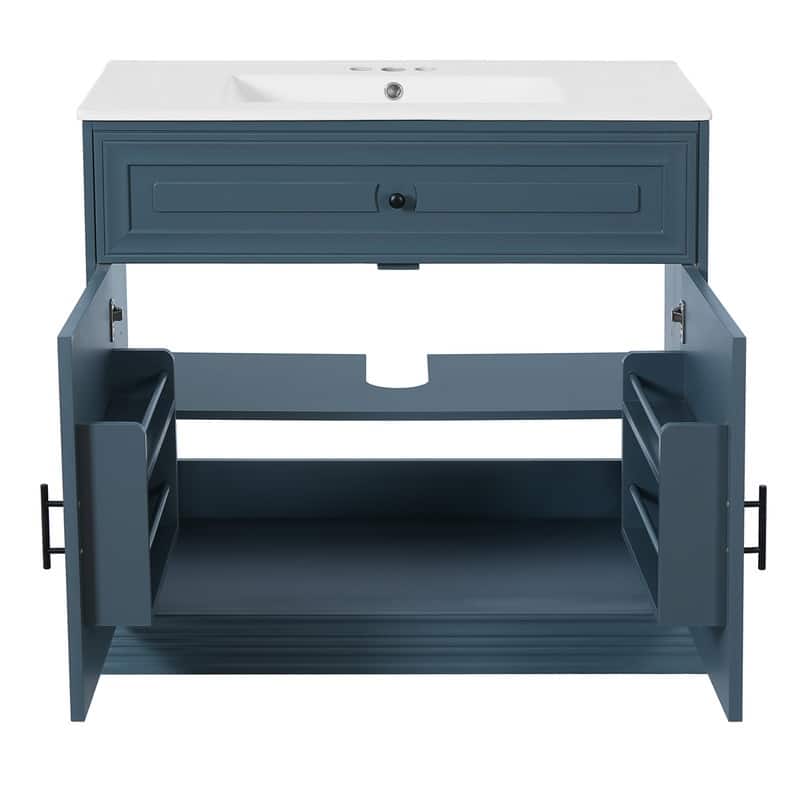 36"W Luxurious Bathroom Vanity with Ceramic Sink, Solid Wood Frame Bathroom Storage Cabinet with 2 Soft-Closing Doors