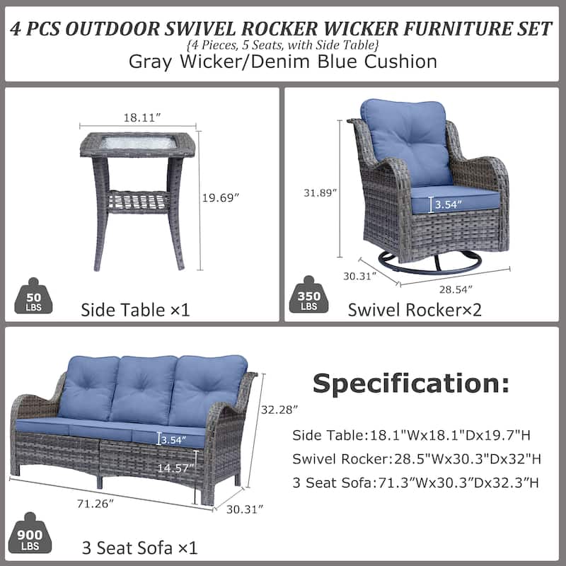 Outdoor Patio Wicker Furniture Swivel Rocker Chairs Set with Cushions
