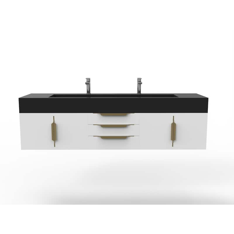 Nile 72" Wall Mounted Bathroom Vanity Set w/ Black Top