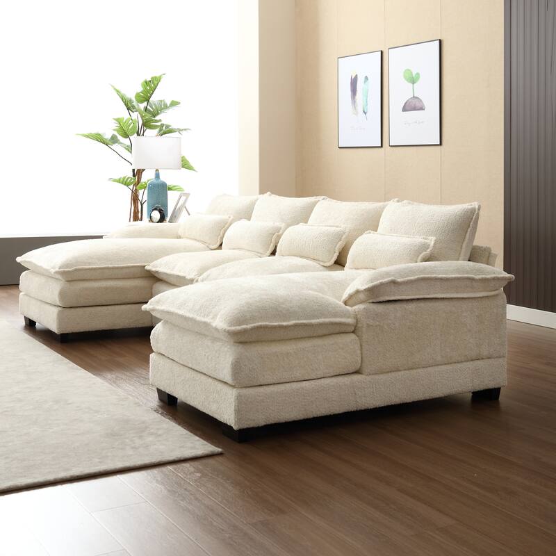 Large U-Shape Modular Sectional Sofa with Ottomans, Reversible Sofa Couch with Pillow Top Arms and 4 Lumbar Support Pillows