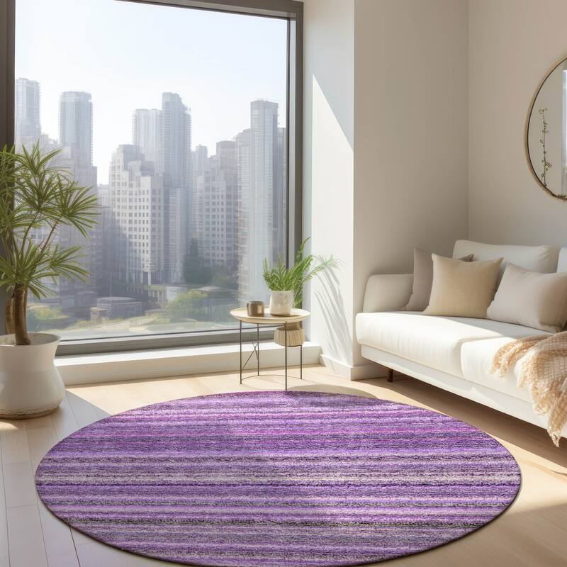 Machine Washable Indoor/ Outdoor Chantille Stripes Rug - Purple - 8' x 8'