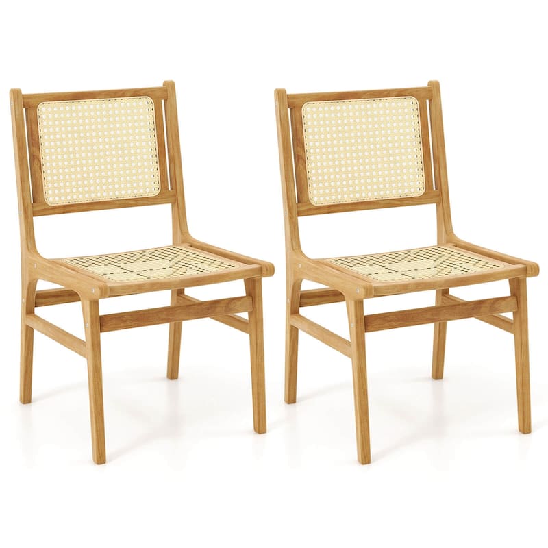 Costway 1/2 PCS Rattan Dining Chair with Natural Cane Woven Backrest - 2 PCS - Set of 2