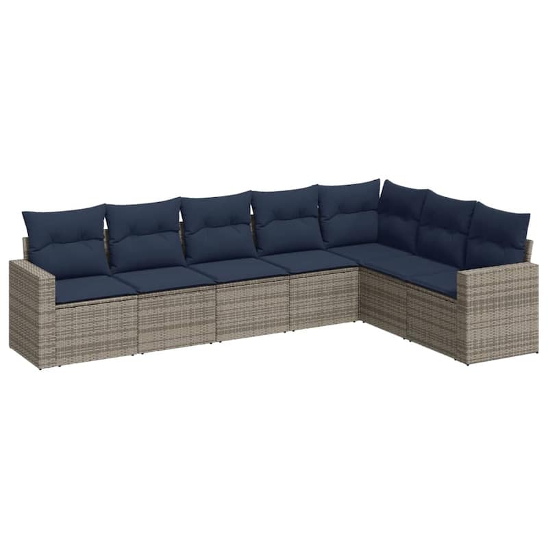 vidaXL Patio Sofa Set with Cushions Outdoor Conversation Furniture Poly Rattan - 25.8" x 24.4" x 27.2"