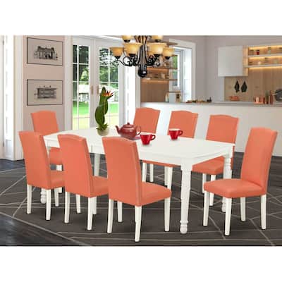 African Adventure Dining Set - 9Pc Rectangle Table & 8 Chairs - Pink Flamingo & Linen White