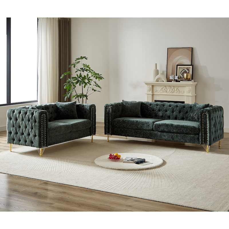 Classic Chesterfield 5-Seat Sofa with Nailhead Trim & Button Tufting, Chenille Upholstery