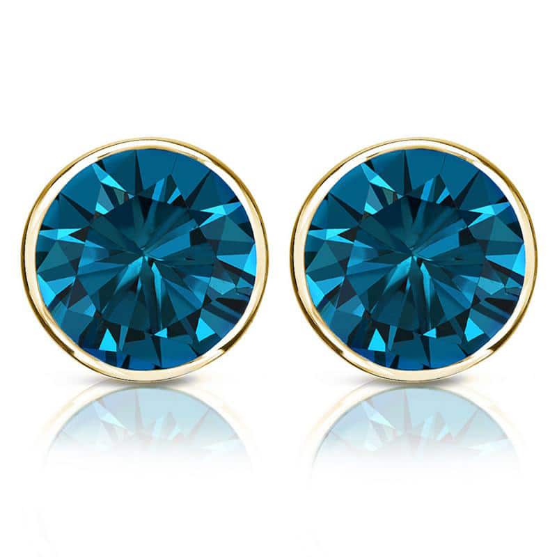 Auriya 14k Gold 2ctw Blue Diamond Stud Earrings Bezel-set (I1-I2)
