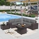 preview thumbnail 91 of 99, Outdoor Patio Furniture Set, All Weather PE Wicker Sectional Conversion Sofa set with Firepit(Optional)