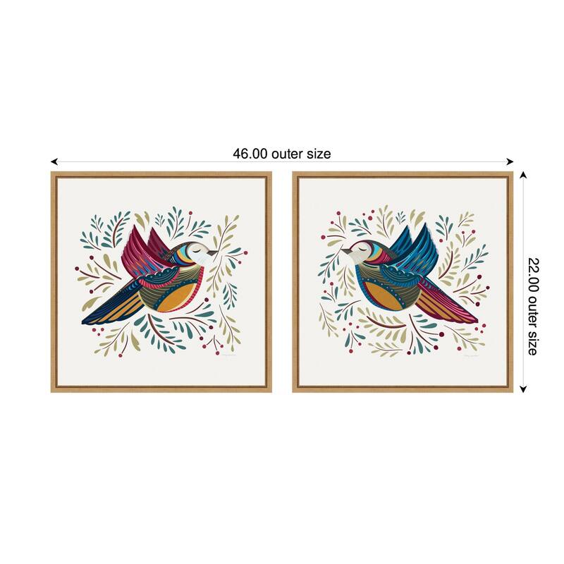 Kate and Laurel Sylvie Peace Birds Red and Blue Framed Canvas Art Set by Carey Copeland