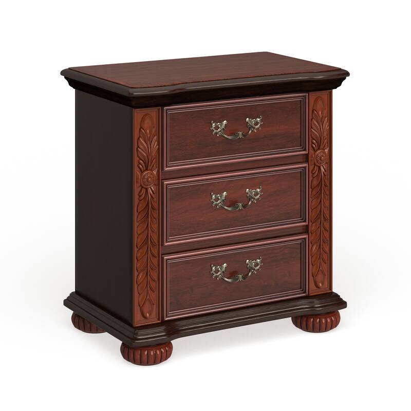 Ulis Traditional Cherry Solid Wood 3-Drawer Nightstand by Furniture of America - Brown Cherry