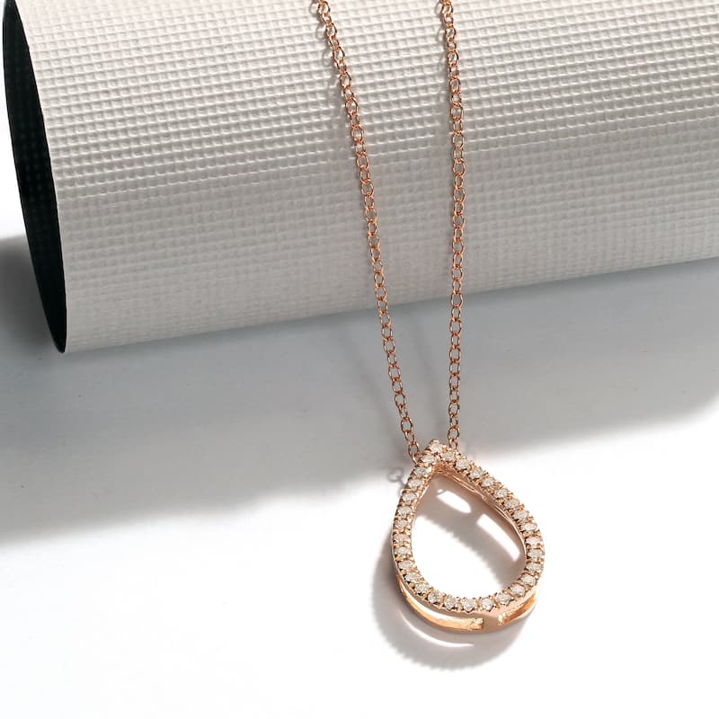 1/6ct - 1ct TDW 14K Gold Open Pear Diamond Pendant Necklace for Women
