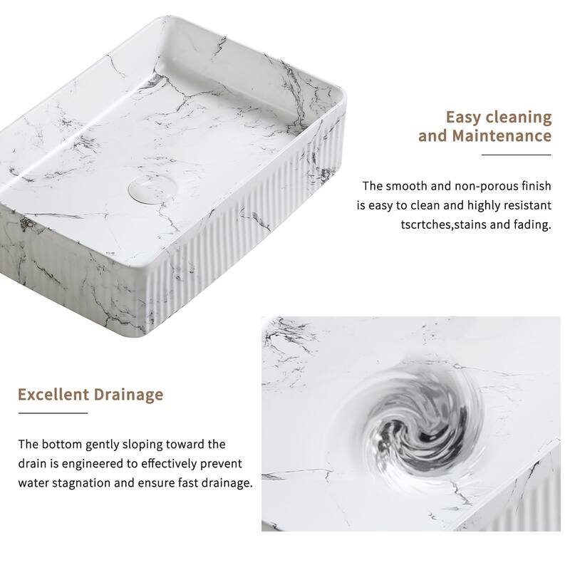 GDFStudio - Vincent Artistic Marble-Pattern Vessel Bathroom Sink with Ceramic Basin and Countertop Vanity Design