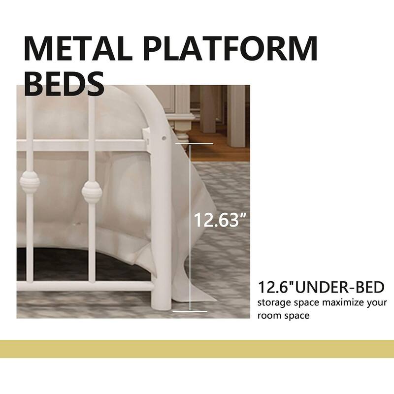 Alazyhome Platform Metal Bed Frame with Headboard, Iron Slat Support