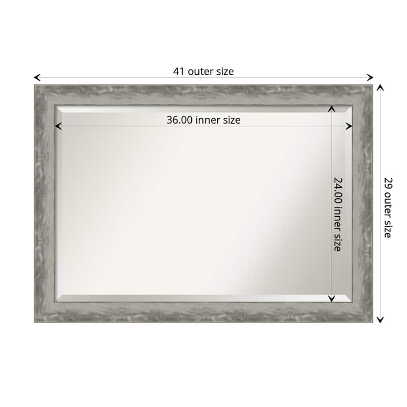 Beveled Bathroom Wall Mirror - Waveline Silver Narrow Frame - Outer Size: 41 x 29 in