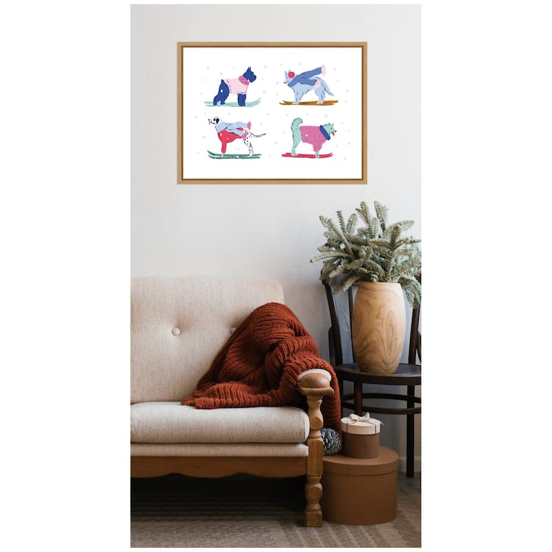 Kate and Laurel Sylvie Framed Canvas Ski Dogs 2 by Krissy Mast