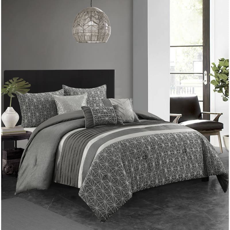 Nanshing Bryan 6 Piece Glam Geometric Comforter Set - Grey - Queen