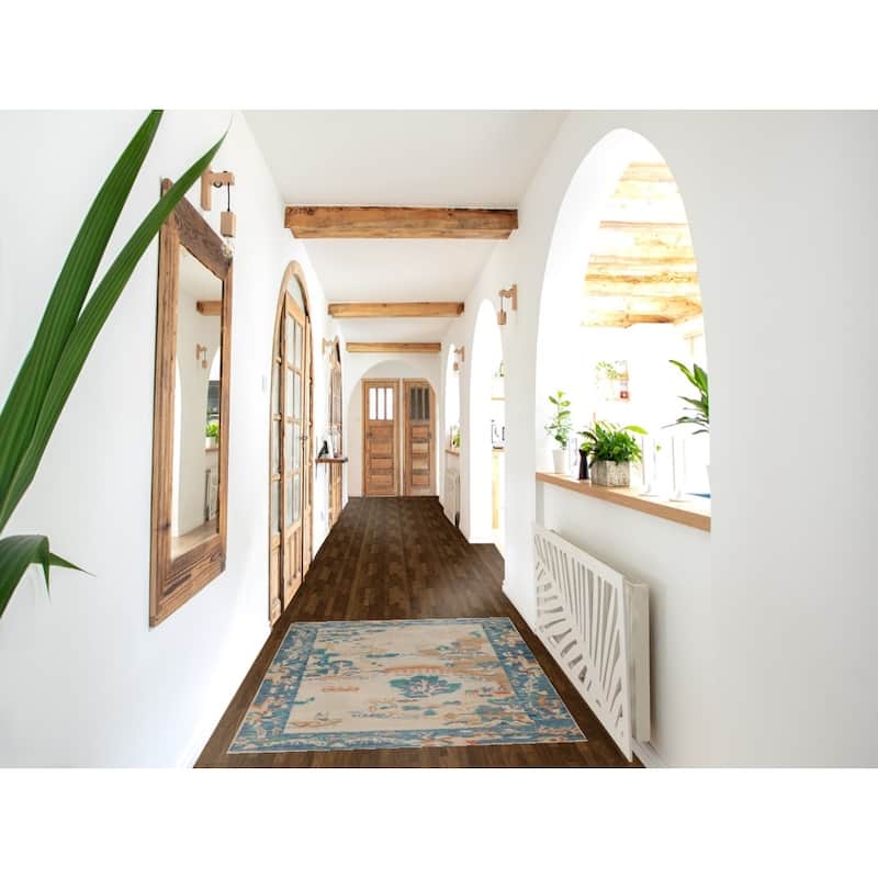 Hand Knotted Oriental 100% Wool Carpet Traditional Pictorial Beige & Ivories Art Deco Area Rug - 4' 9'' X 3' 3''