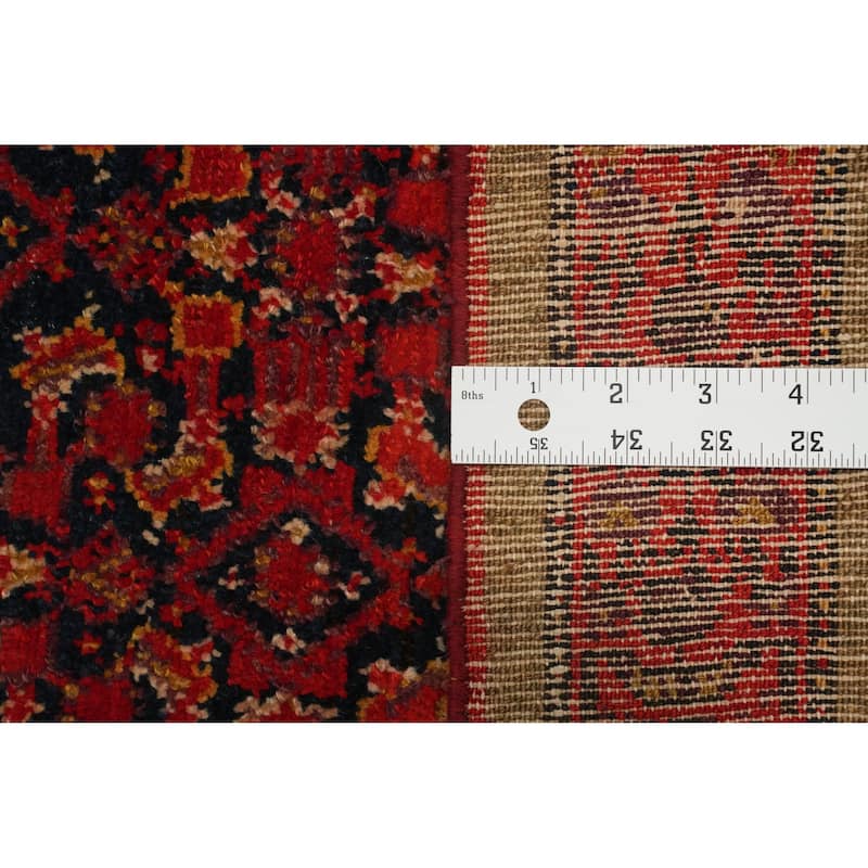 Hand Knotted Oriental 100% Wool Carpet Traditional Geometric Oranges & Rust Malayer Runner Rug - 12' 3'' X 3' 7''