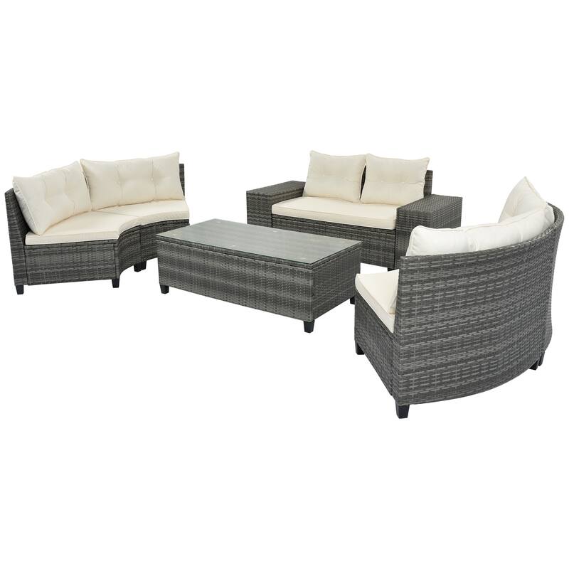 8-Piece Half-Moon Sectional Sofa Set with Rectangular Table