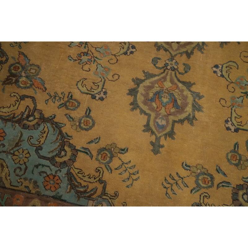 Hand Knotted Oriental 100% Wool Carpet Traditional Floral Yellow & Gold Tabriz Area Rug - 12' 10'' X 9' 10''