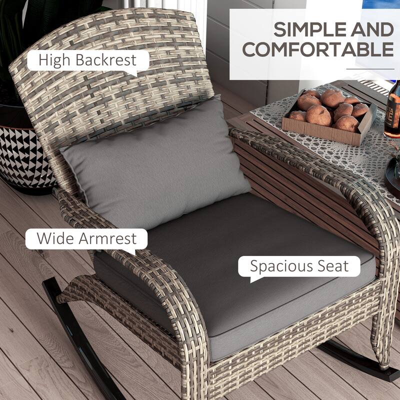 Outdoor Wicker Adirondack Rocking Chair, Patio Rattan Rocker Chair with High Back, Seat Cushion & Pillow for Garden, Porch