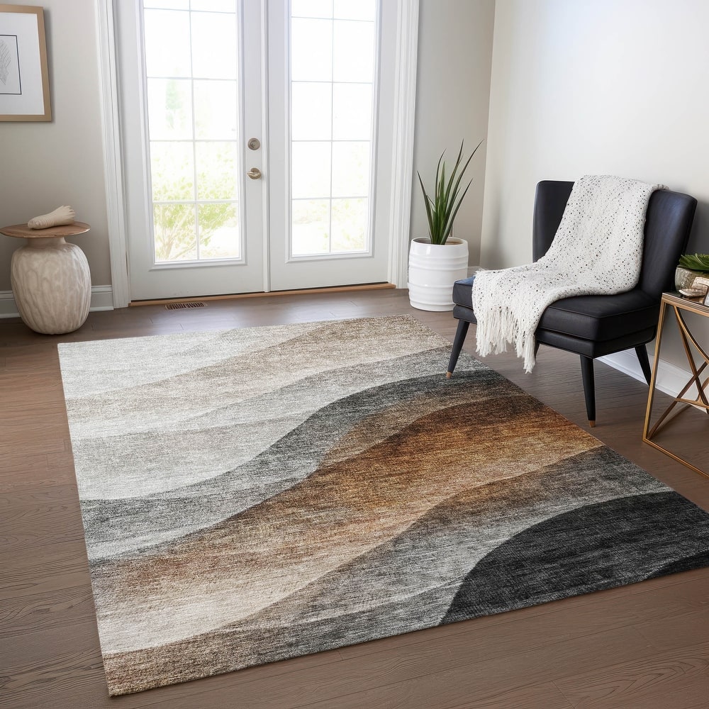 Machine Washable Indoor/ Outdoor Ombre Waves Chantille Rug