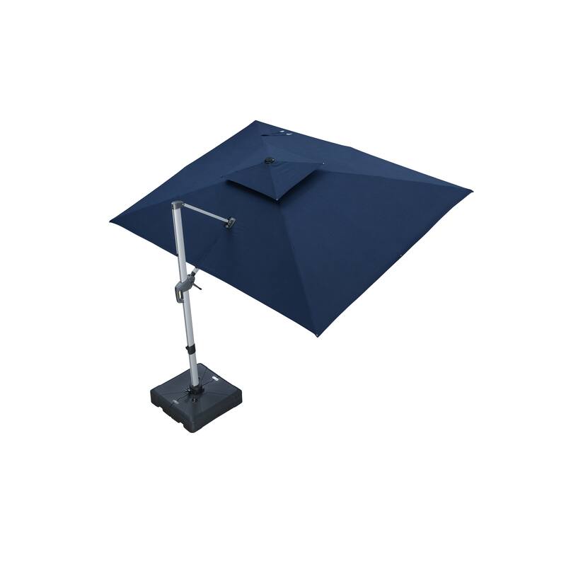 PURPLE LEAF 09x12/10x13 ft Rectangular Sunbrella Patio Cantilever Umbrella with Base - Navy Blue/09x12ft