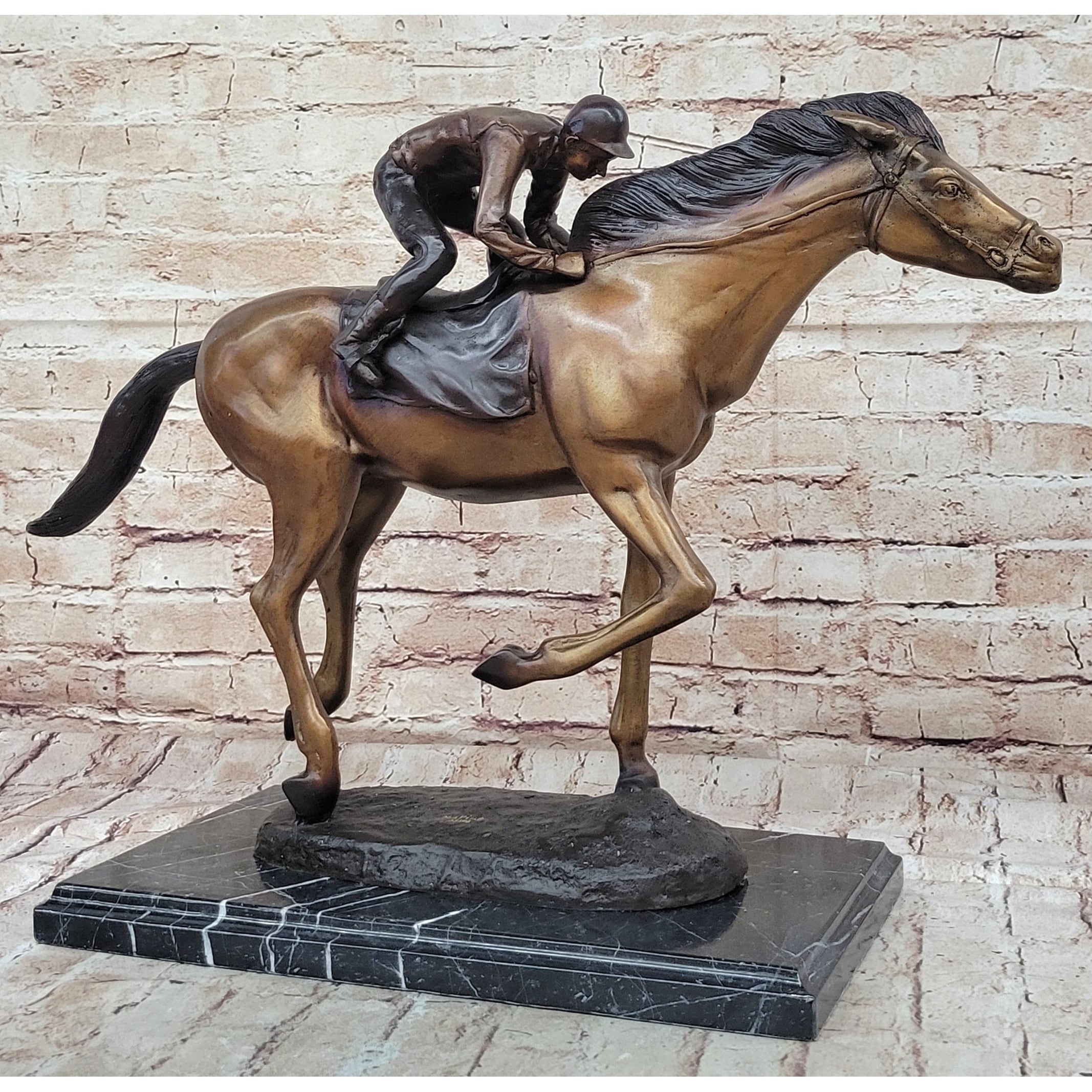 Jockey Race Imitative Horse Equestrian On Imitative Horseback Bronze Sculpture Statue Original Numbered Signed