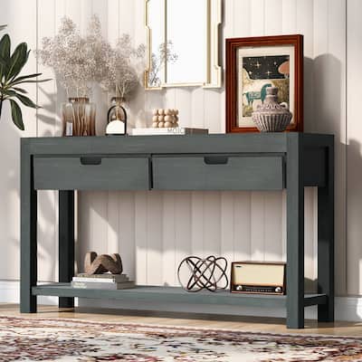 55.1" Vintage Console Table with 2 Drawers and 1 Shelf for Entryway, Living Room