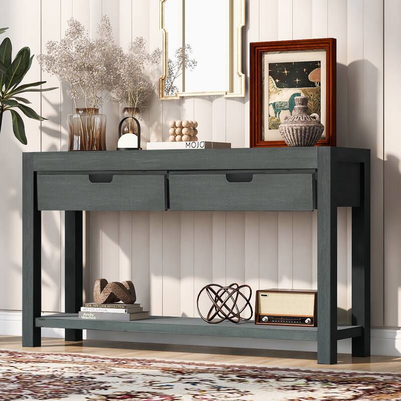 55.1 Inch Living Room Entryway Console Table with 2 Drawers and Shelf