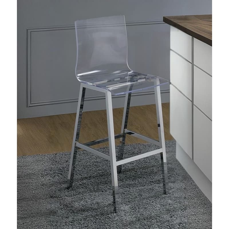39" Clear And Silver Acrylic And Metal Counter Height Bar Chair - Clear