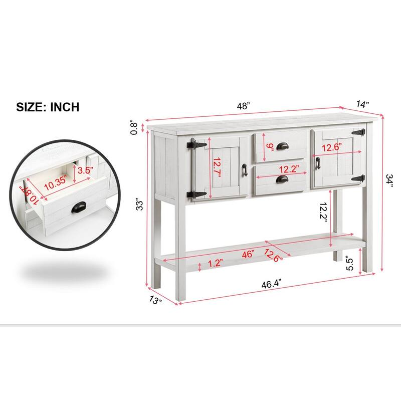 Retro Console Table Solid Wood Sideboard Buffet Cabinet with Drawers, Storage Cabinets and Bottom Shelf for Living Room Kitchen