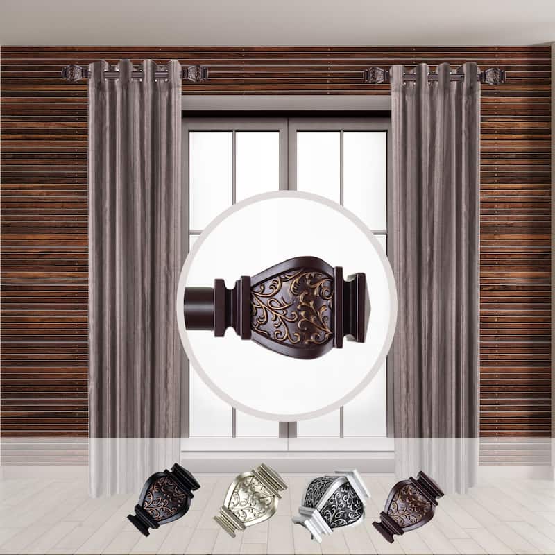 Margot Side Curtain Rod Set - 1" Steel Rod - Adjustable 12-20" - Elegant Resin Finials - 2 Rods - 20