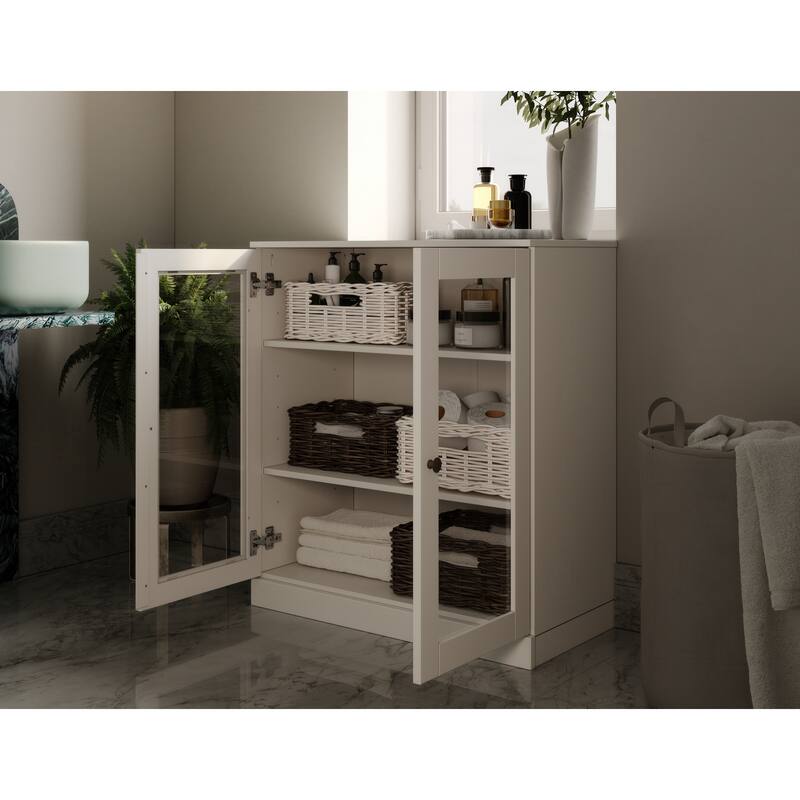 Palace Imports 100% Solid Wood 32" Bathroom Cabinet with Clear Glass Doors and Adjustable Shelves